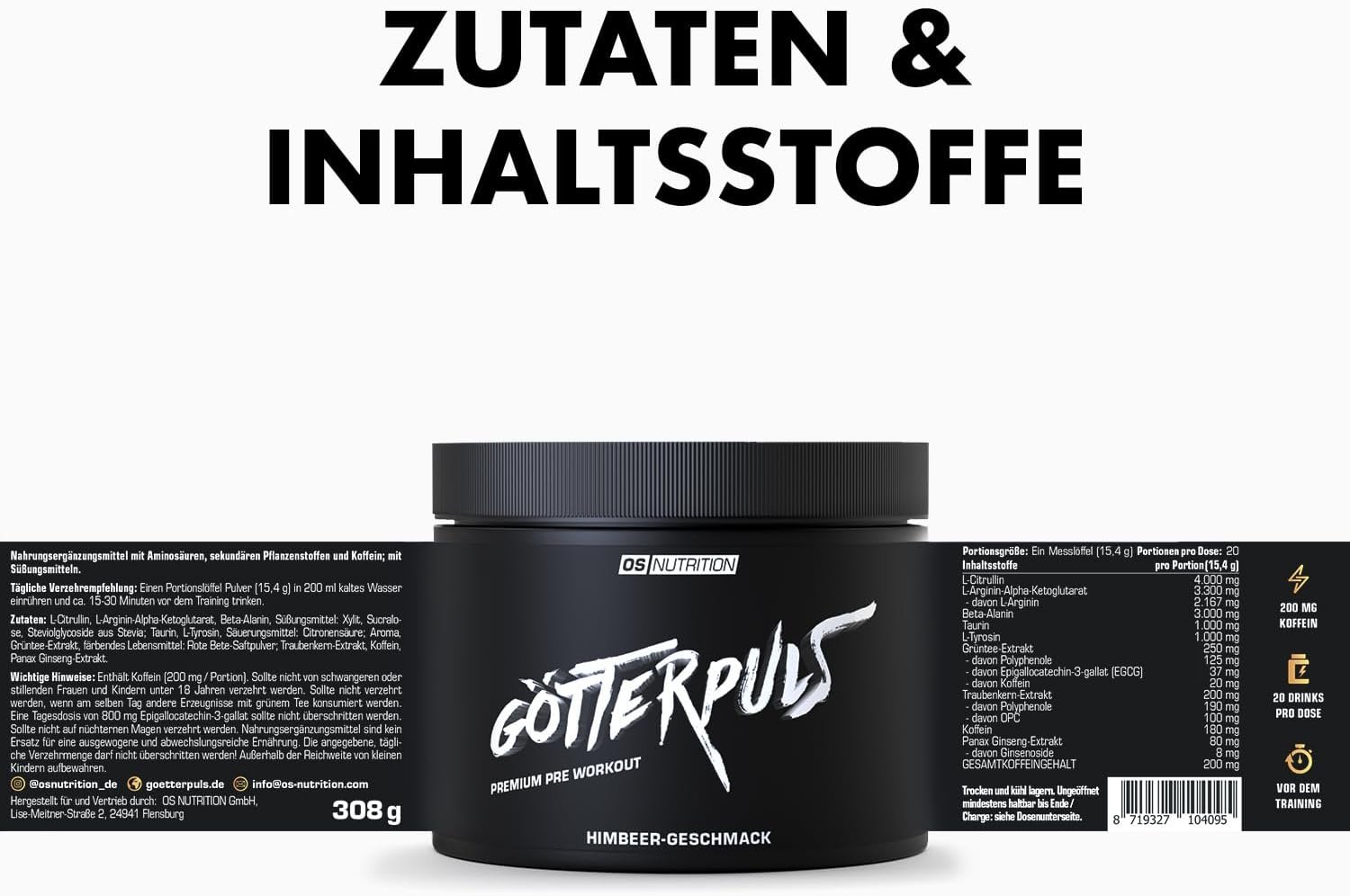 Preworkout Götterpuls Premium – L‑Citrulina, L‑Arginina AKG, Beta‑Alanina & Cofeina - imagine 2