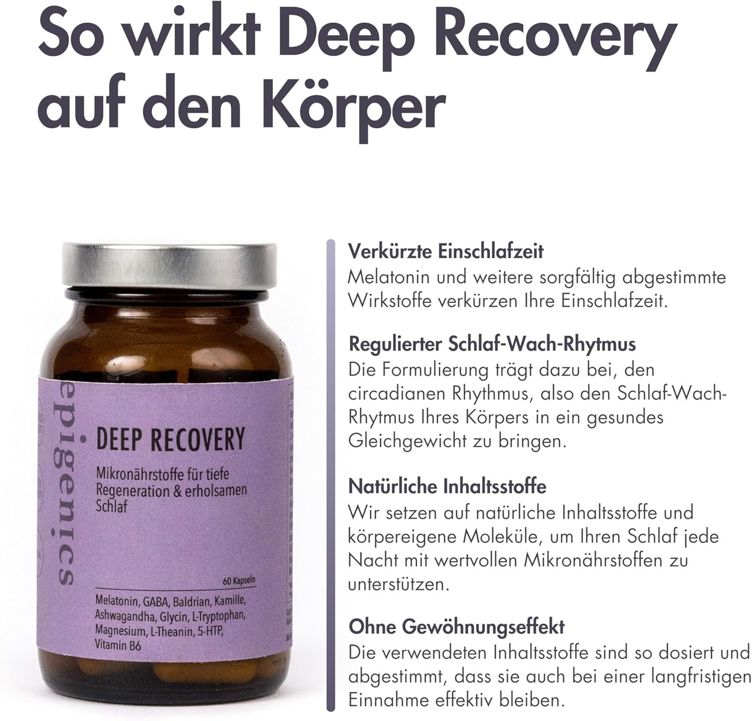 Epigenics Deep Recovery – supliment somn cu melatonina, magneziu și ashwagandha - imagine 6