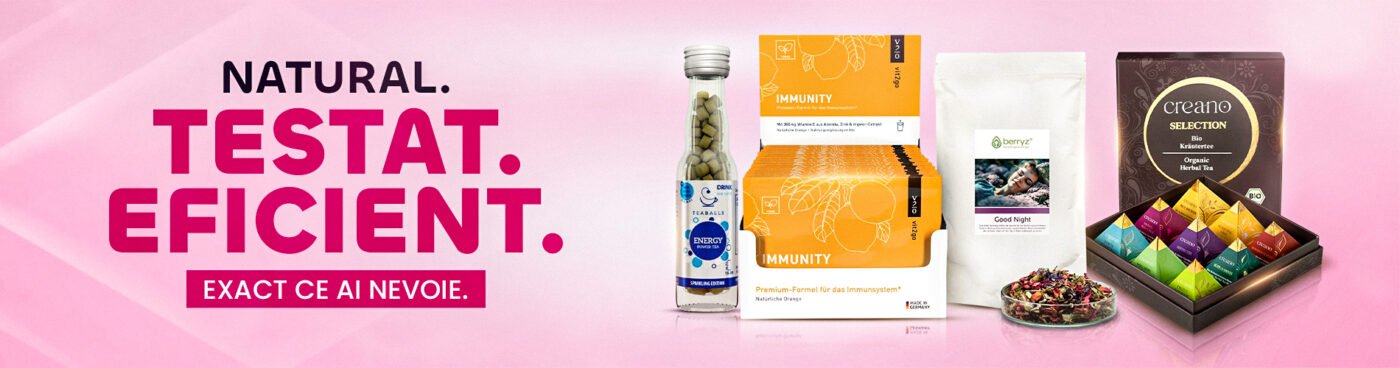 Magazin online cu produse naturale premium: ceaiuri pentru somn, digestie și energie, suplimente pentru imunitate, memorie, focus și echilibru zilnic.