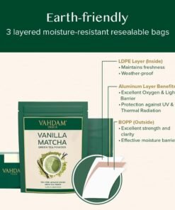 VAHDAM, Pudră de ceai verde Matcha cu vanilie (100 g, peste 100 de căni) Pudră de ceai Matcha 100% naturală, de origine japoneză, de calitate premium | Preparați un latte delicios
