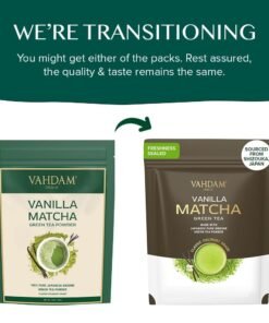 VAHDAM, Pudră de ceai verde Matcha cu vanilie (100 g, peste 100 de căni) Pudră de ceai Matcha 100% naturală, de origine japoneză, de calitate premium | Preparați un latte delicios