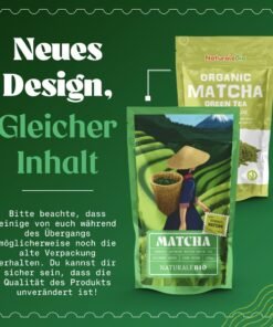 Pudră de ceai verde organic NaturaleBio 100 g. Pentru gătit și copt. Matcha japonez original. Ceai verde din Japonia, vegan, fără gluten și OMG. Produs organic natural