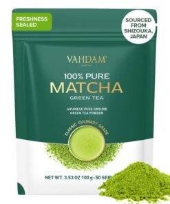 Pudră de ceai verde Matcha VAHDAM, pudră de ceai verde Matcha japonez 100% pur și autentic, Matcha culinar clasic din Japonia, 100 g, peste 50 de cești