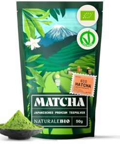 Pudră de ceai Matcha NaturaleBio Organic - Calitate Premium - 50 g. Ceai verde original din Japonia. Ideal pentru băut. Pudră de ceai verde pentru latte, smoothie-uri, băutură matcha. Fabricat în Uji, Kyoto.